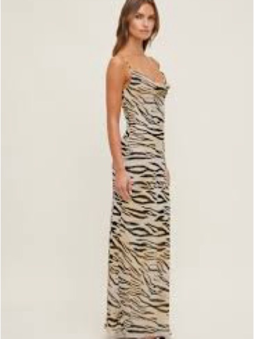 Zara Beige and Black Zebra-Print Slip Maxi Dress